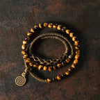 Vintage Multi-Layer Tiger Eye Beaded Bracelet Handmade Brass Accent Jewelry for Men & Women
