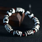 Tibetan Black and White Dzi Beads Bracelet with Natural Red Agate Round Beads