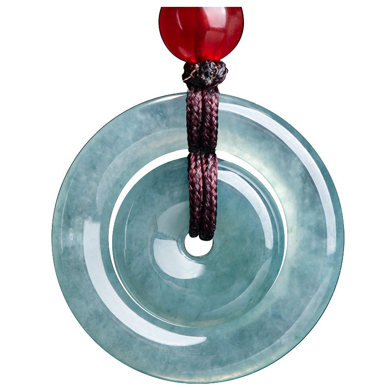 Natural Ice Blue Jadeite Double Peace Coin Pendant – A-Grade Blue Water Jade Feng Shui Talisman