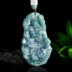 Natural Blue Water Jadeite Acala (Fudō Myō-ō) Pendant – A-Grade Jade, Zodiac Guardian for Rooster