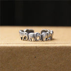 Vintage S925 Silver Adjustable Lucky Elephant Ring – Matte Finish