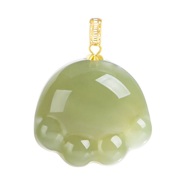 Natural Aged Hetian Green Jade Cat Claw Pendant for Women