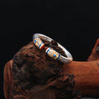 999 Pure Silver Gold-Inlaid Honeysuckle Pattern Ring