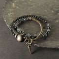 Obsidian & Black Rutilated Quartz Brass Bracelet for Protection & Focus