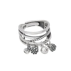 S999 Pure Silver Vintage Multi-Layer Ring with Bell, Lotus Tassel Charms