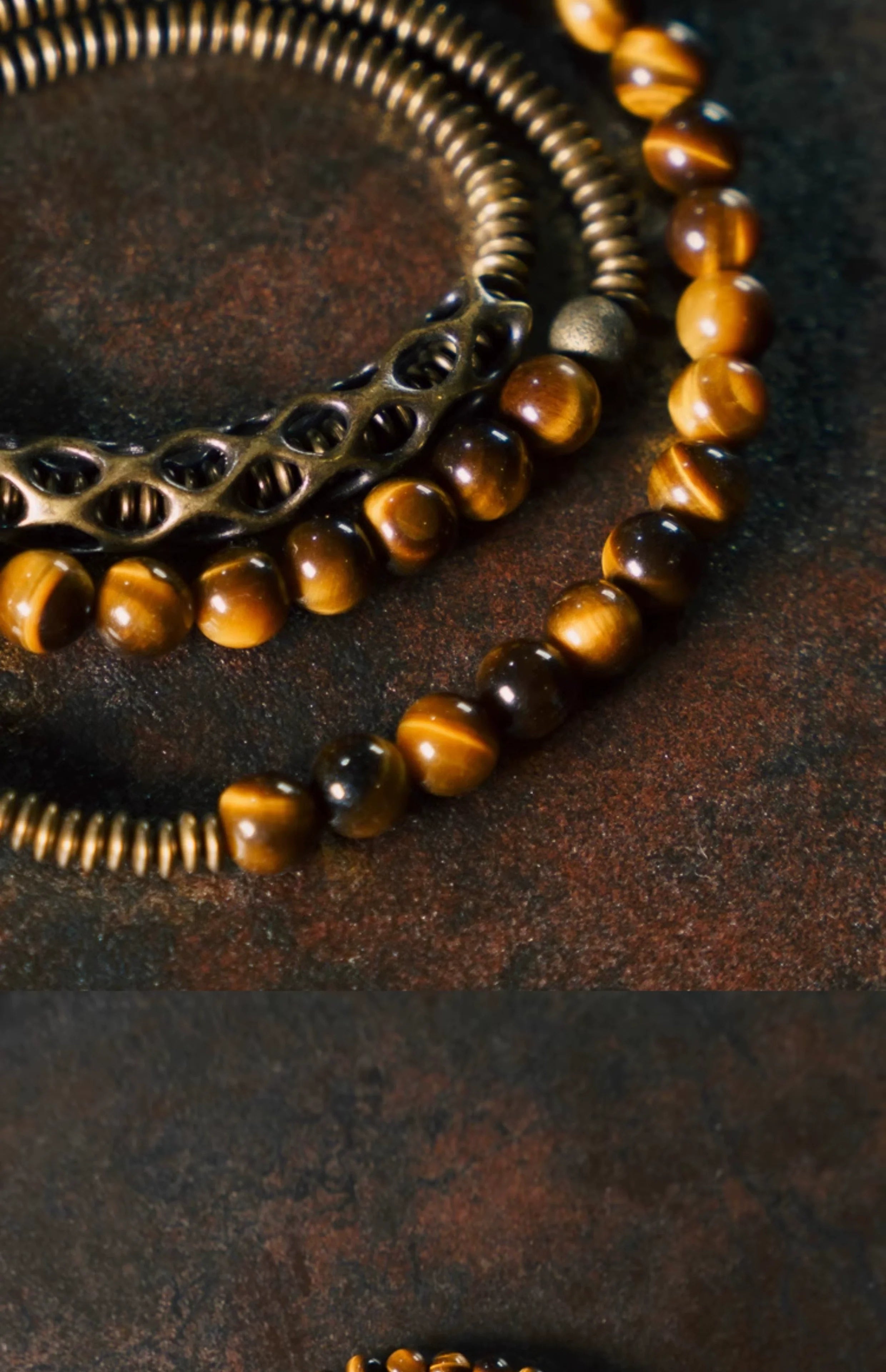 Vintage Multi-Layer Tiger Eye Beaded Bracelet Handmade Brass Accent Jewelry for Men & Women
