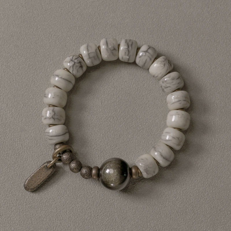 Tibetan Yak Bone & Golden Obsidian Bracelet with Brass Accents – For Strength & Protection