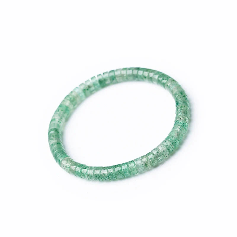Natural Ice-Green Strawberry Quartz Straight-Cut Thin Slice Bracelet