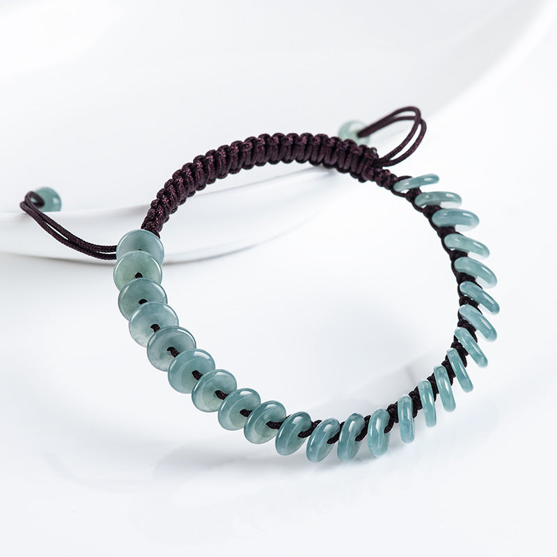 Premium Handmade Natural A-Grade Blue Jadeite Peace Circle Bracelet