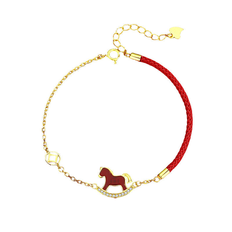 Red Agate "Ride into Wealth" Bracelet for Women with S925 Sterling Silver – Year of the Horse Gift