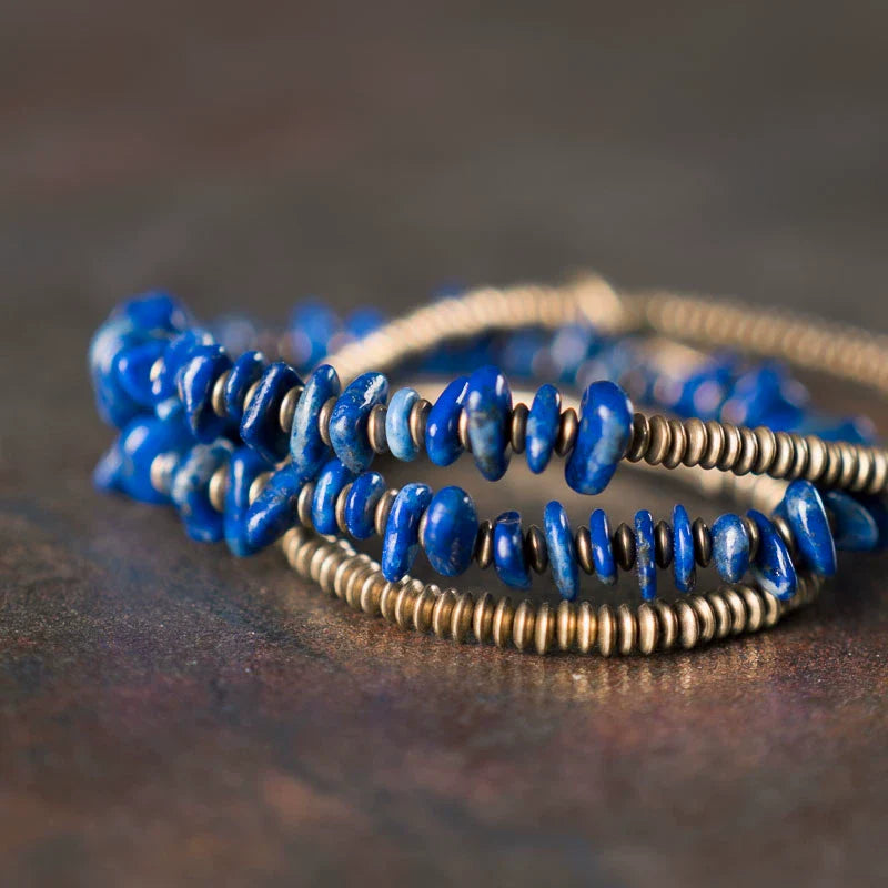 Irregular Lapis Lazuli& Brass Multi-Layer Bracelet Handcrafted Tibetan Jewelry for Protection & Balance