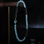 Natural Kyara Agarwood Bracelet with Premium Blue Water Ice Jadeite Multi-Layer Buddhist Prayer Beads