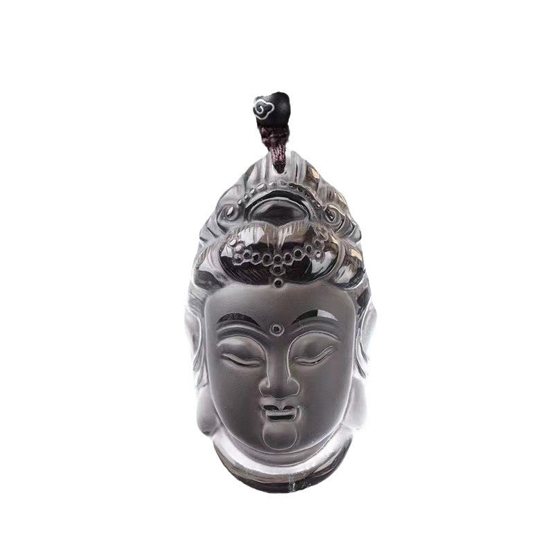 Natural Citrine Guanyin Head Pendant Necklace, White Crystal Guanyin Buddha Necklace