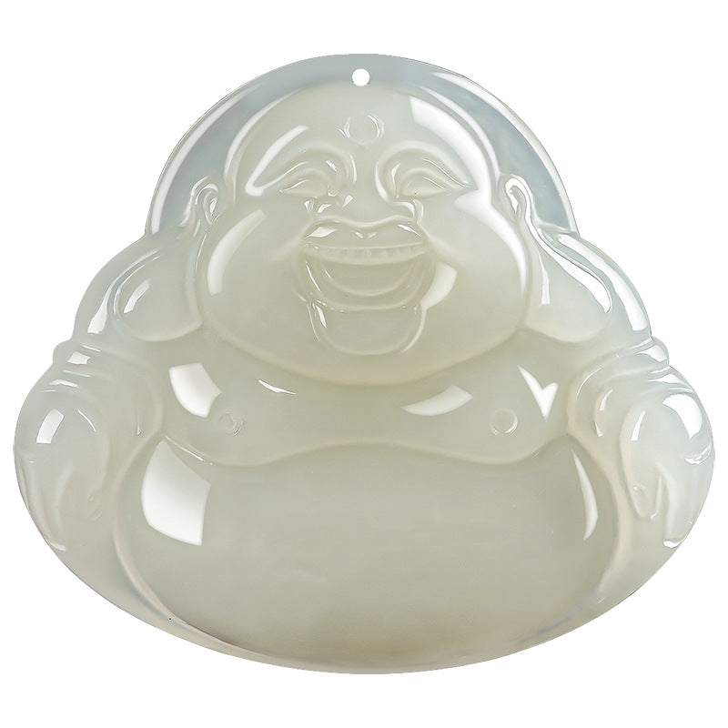 Natural Hetian White Jade Laughing Buddha Pendant for Men