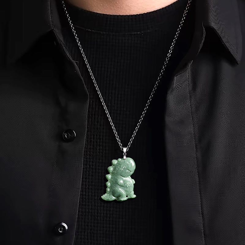 Natural Green Jadeite Cute Dinosaur Pendant – A-Grade Jade, S925 Silver, Fun & Playful Talisman