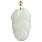 Natural Aged Hetian White Jade Gold Branch & Jade Leaf Pendant for Women