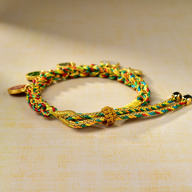 Tibetan Five Wealth Gods Blessing Bracelet – Handwoven with Green Tara Energy