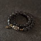 Tibetan Handmade Ebony Wood Dzi Bead Bracelet Vintage Couple Spiritual Jewelry