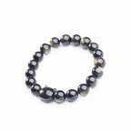 Natural Obsidian Cat Face Bead Bracelet – Natural Gold & Silver Obsidian, Dark Cat Style Jewelry