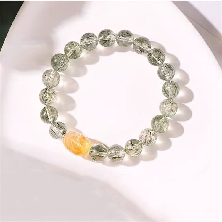 Feng Shui Pixiu Bracelet Natural Green Rutilated Quartz Crystal Bracelet