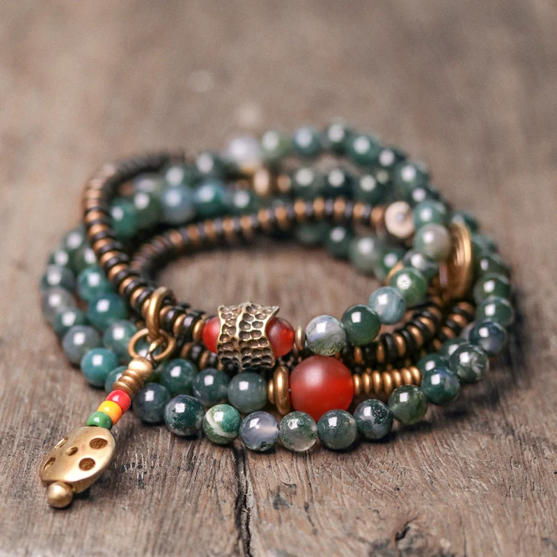 Vintage Multi-Layer Agate Bead Bracelet Buddhist Bracelet for Women