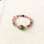 Natural Tourmaline & Green Jade Women's Stretch Ring