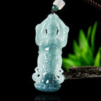 Natural Blue Water Jadeite Thousand-Armed Guanyin Pendant – Zodiac Rat Guardian Buddha
