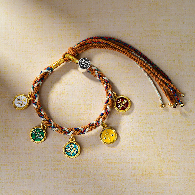 Ethnic Braided Tibetan Five Wealth Gods Blessing Bracelet