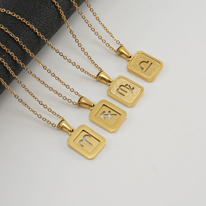 New Zodiac Sign Necklace – 12 Constellations Gold-Tone Titanium Steel Pendant
