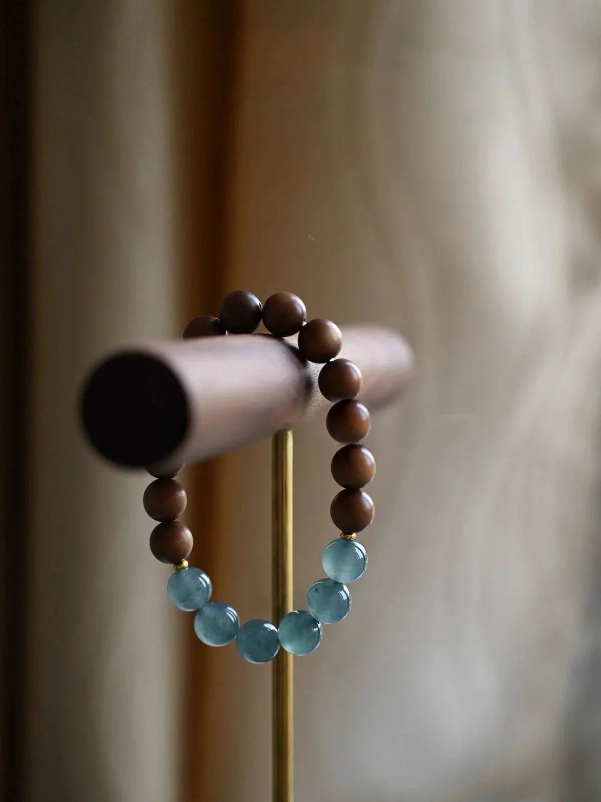 Premium Blue Ice Jadeite & Mysore Old Sandalwood Fortune Bracelet
