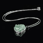 Natural Jade Laughing Buddha Pendant S925 Silver Inlaid Necklace for Women