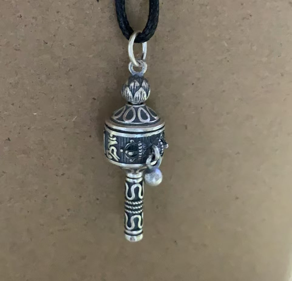 925 Sterling Silver Vajra Pendant with Six-Word Mantra Engraving