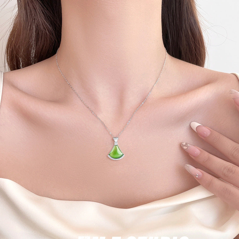 Natural Aged Hetian Green Jade “Little Dress” Pendant for Women, S925 Silver Setting