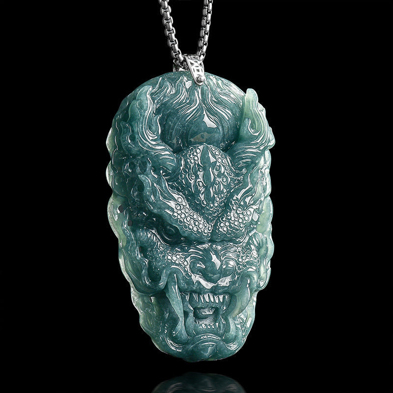 Natural Blue Water Jadeite Dragon Pendant – A-Grade Jade, S925 Silver Setting, Powerful Zodiac Dragon Talisman