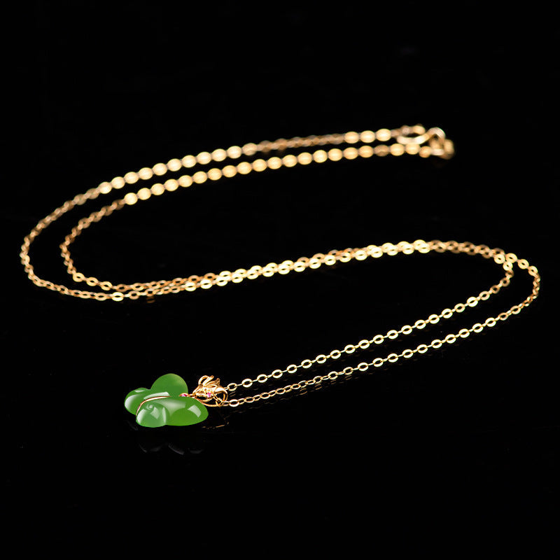 Authentic Green Hetian Jade Butterfly Necklace for Women with 18K Gold Setting