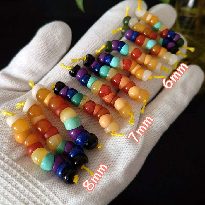 Tibetan Multi-Treasure Rainbow Angled-Cut DIY Spacer Beads – Turquoise, Southern Red Agate, Beeswax, and Natural Gemstones.