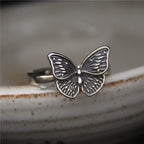 Vintage S925 Sterling Silver Adjustable Butterfly Ring for Women