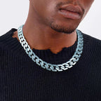 Natural A-Grade Blue Water Jadeite Cuban Link Chain Bracelet & Necklace – Hip-Hop Style Titanium Steel Jewelry for Men & Women