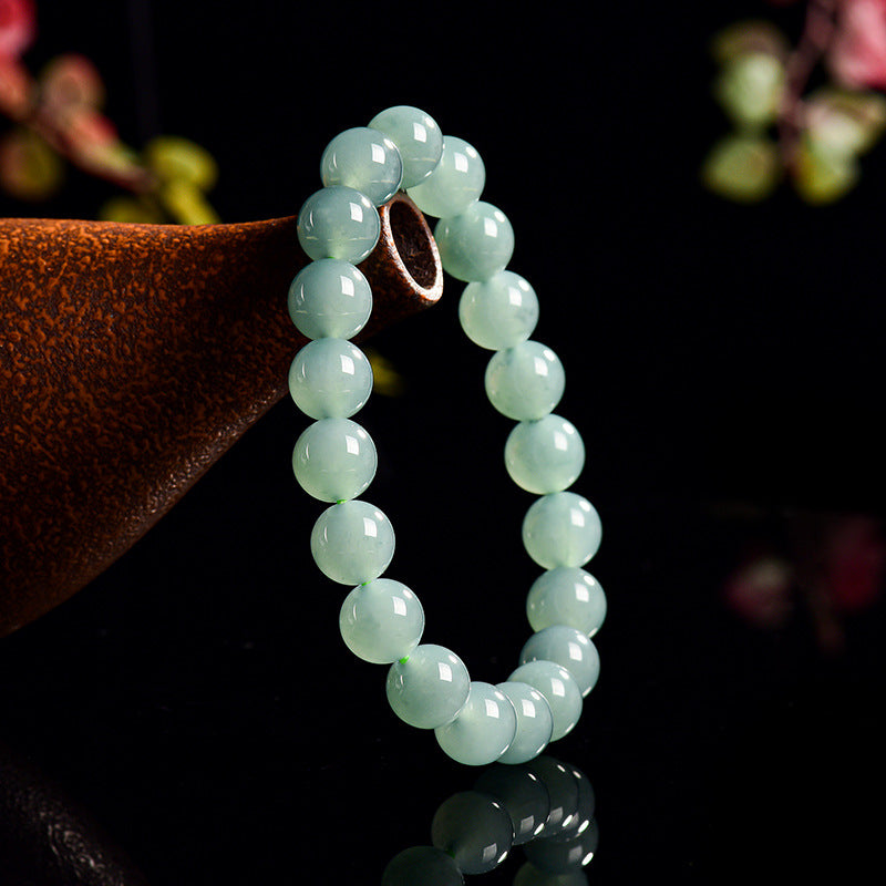 Natural A-Grade Blue Water Jadeite Bead Bracelet – Ice-Type Jade Beads, 10mm, Spiritual Protection & Harmony