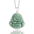 Natural Jade Laughing Buddha Pendant S925 Silver Inlaid Necklace for Women