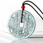 Natural Ice Blue Jadeite Shangui “Lucky Coin” Pendant – Genuine A-Grade Blue Water Jade, Feng Shui Talisman