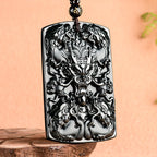 Natural A-Grade Black Jadeite Five Dragons Guardian Pendant
