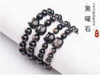 Natural Obsidian Cat Face Bead Bracelet – Natural Gold & Silver Obsidian, Dark Cat Style Jewelry