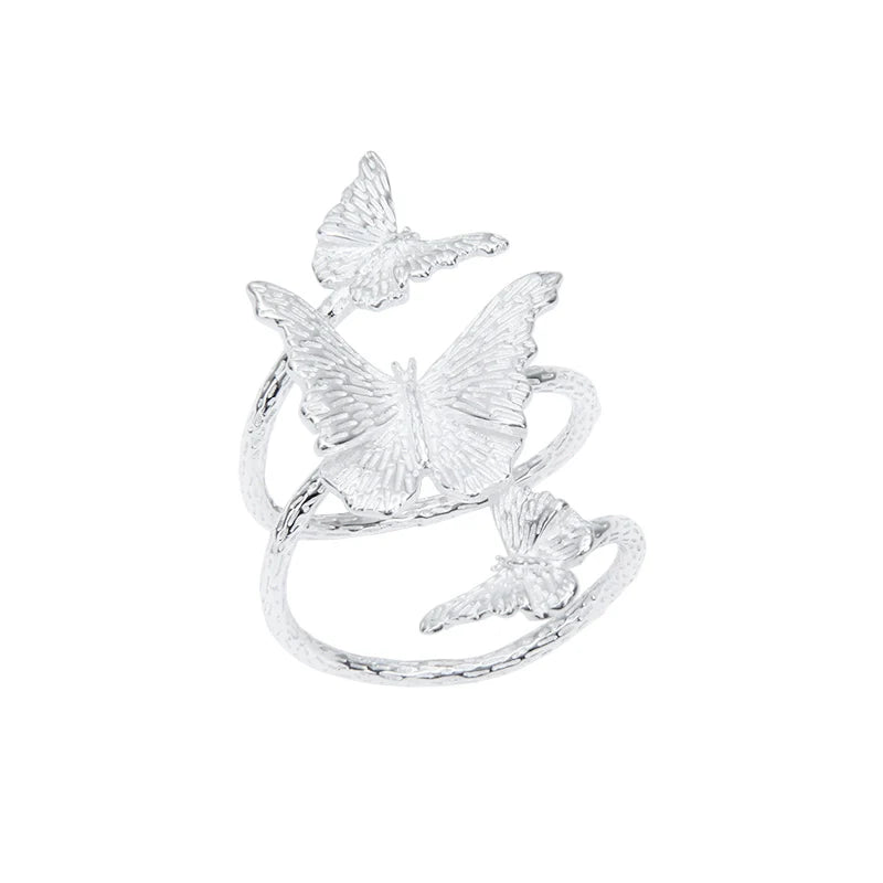 S925 Sterling Silver Adjustable Butterfly Wrap Ring for Women