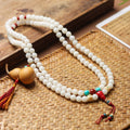 High-Polish White Jade Bodhi 108 Beads Bracelet with Hand-Carved Gourd Charm – Handheld or Crossbody Style