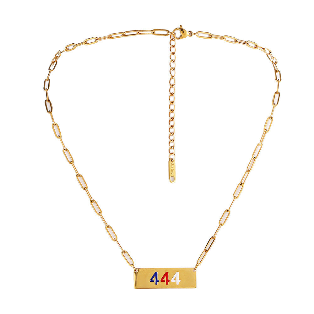 S925 Silver Angel Number 444 Color Dripping Oil Square Necklace for Women
