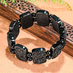 Premium Natural A-Grade Black Jadeite Nine Dragons Guardian Bracelet for Men