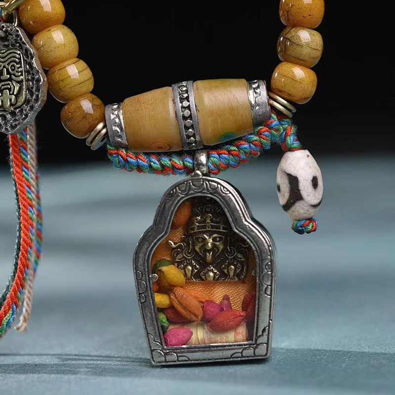 Natural Camel Bone 108 Beads Mala Necklace with Zakhilam Ghau Box Pendant
