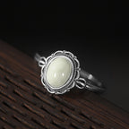 Vintage S925 Sterling Silver Adjustable Open Ring with Turquoise & White Chalcedony