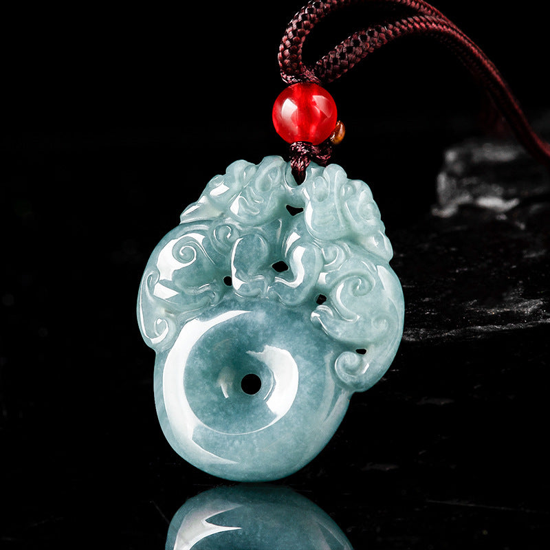 Natural Ice Blue Jadeite Double Pi Xiu “Peace Coin” Pendant – Genuine A-Grade Blue Water Jade with Adjustable Cord